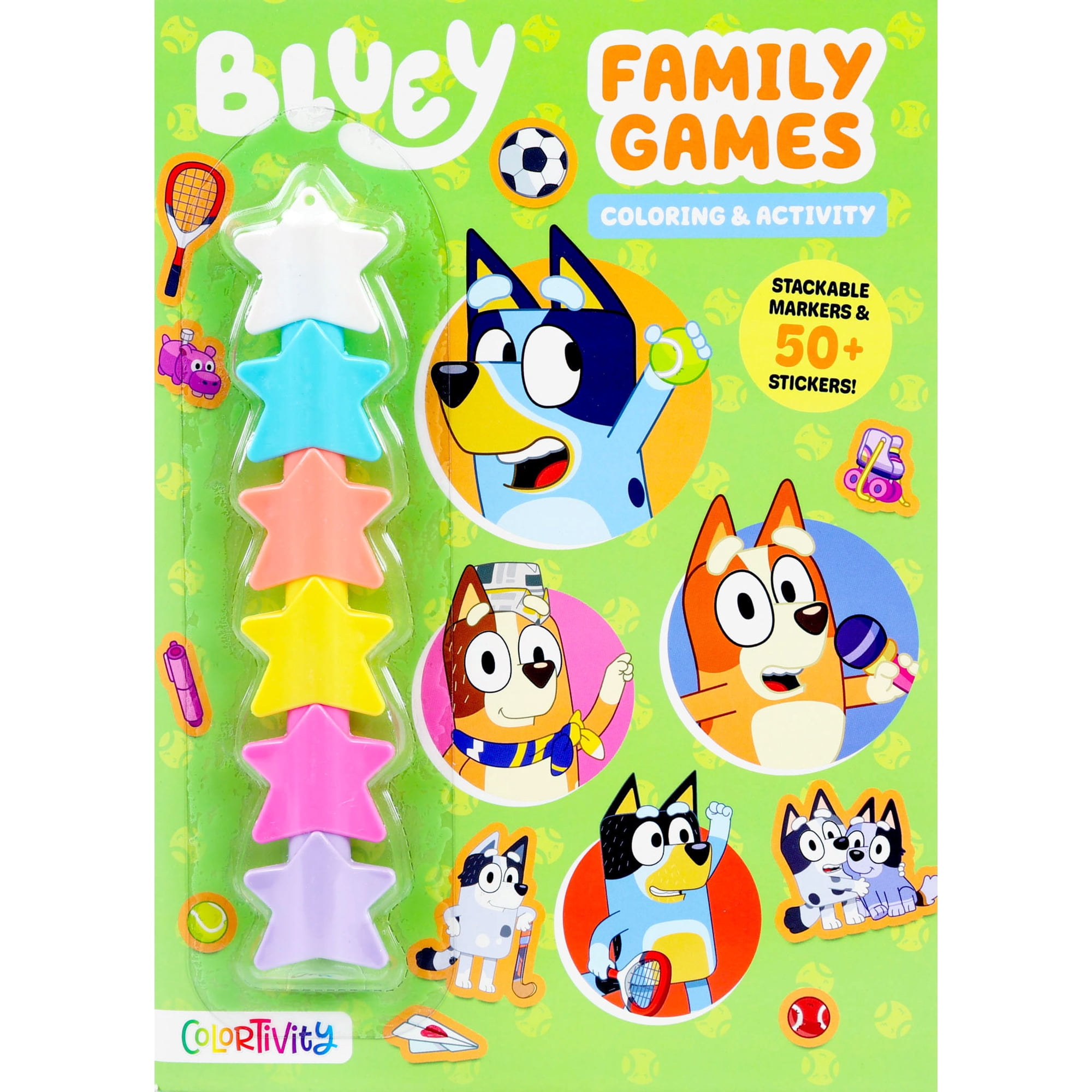 Bluey: Family Games: Coloring and Activity with Stackable Markers, 48 pages (Paperback)
