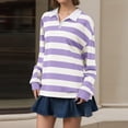 thumbnail image 5 of Women Long Sleeve Striped Polo Shirt Oversized Collar Y2k Pullover T Shirt Casual Loose Streetwear Rugby Sweatshirt, S, 5 of 6