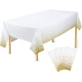 thumbnail image 1 of Xiao Hua Mantel de plástico para fiestas, 4 piezas con lunares blancos y dorados, impermeable, desechable, rectangular, ideal para cumpleaños, Acción de Gracias, Navidad y bodas, 137 x 274 cm., 1 of 5