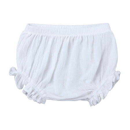 alcepopk Baby Girls Ruffle Bloomer Shorts Toddler Cute Cotton Linen Panty Diaper Covers(White 12-18 M)