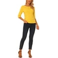 thumbnail image 2 of INSPIRE CHIC Hauts pour Femmes Manches au Coude Encolure Bateau Coupe Ajustée T-Shirt Classique Décontracté S Jaunes, 2 of 6