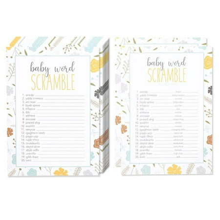 50 Baby Shower Game Sheets And 2 Answer Key Word Scramble Party