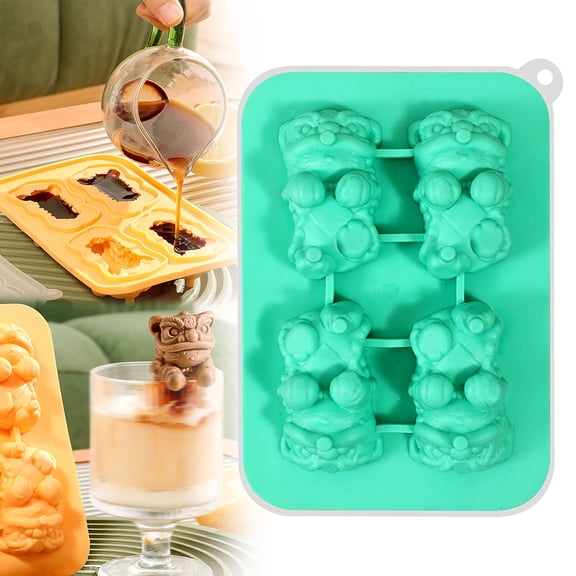 Clearance! Ice Cube Tray Cute Ice Cube 3D Silicone Ice Cube Tray Reusable Animal Shape Silicone Large Ice Cube Tray With Lid For Ice Iced Coffee( Dance Lio),Green,6.69*4.92 inch