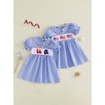 thumbnail image 3 of BemeyourBBs Toddler Baby Girls 4th of July Dress Smocked Outfit Patriot Independent Day Clothes American Flag Letter Embroidery Doll Collar Short Sleeve A-Line Dress Toddler Baby Girl Summer Dress, 3 of 9