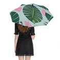 thumbnail image 5 of Tropical Leaf Print Pattern Rain Umbrella Sun Protection Sun Umbrella Parasol Folding Umbrella Black Glue, 5 of 9
