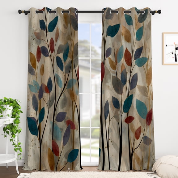 Tchckioa Vintage Leaf Blackout Curtains for Apartment,Privacy Protection Grommet Window Drapes,42x63 Inch,2 Panels