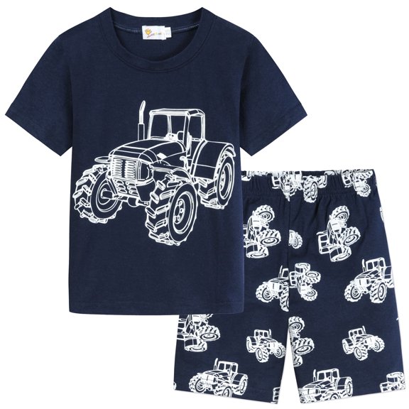 FEDPOP Boys Cotton Pajamas Glow in the Dark Truck Sleepwears Set Pjs Summer Sleepwear Set 7T