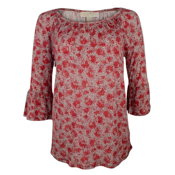 Women's Floral Gathered Sleeve Peasant Top-S-XS