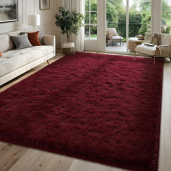 Large Burgundy Red Rugs for Living Room, 5x7 Large Fluffy Dark Red Area Rug for Bedroom, Thick Plush Carpet, Non Slip Rectangle Fluffy Big Carpets for Home Decor