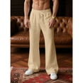 thumbnail image 5 of Inglocry Mens Linen Bell Bottom Pants Wide Leg Elastic Waist Drawstring Yoga Pants Summer Beach Lounge Trousers with Pockets Khaki S, 5 of 6