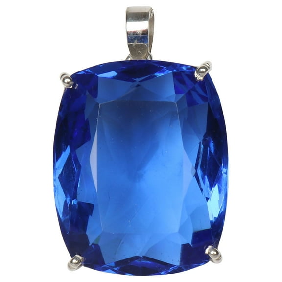 GEMHUB 35.00 Gram Blue Topaz Gemstone Pendant Cushion Shape Fine 925 Sterling Silver Pendant For Birthstone for Women, Unique Fashion Delicate Jewelry Birthday Gifts