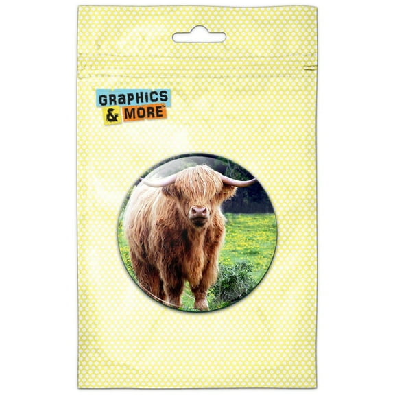 Highland Cow in Meadow Pinback Button Pin Badge