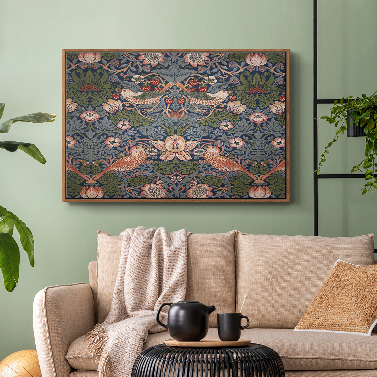 Vintage Abstract Print-LVIII Framed in Walnut Wood Gallery Wrapped Canvas 25 in. x 37 in.