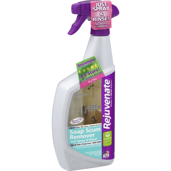 Rejuvenate Scrub Free Soap Scum Remover Cleaning Formula Spray and Rinse for Streak Free