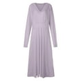 thumbnail image 4 of Offres de Liquidation d'Automne! Robes pour Femmes 2024 Invité de Mariage, Robe à Manches Courtes Col en V Mode Imprimée Taille Haute Mi-Mollet Col en V Violet m, 4 of 5