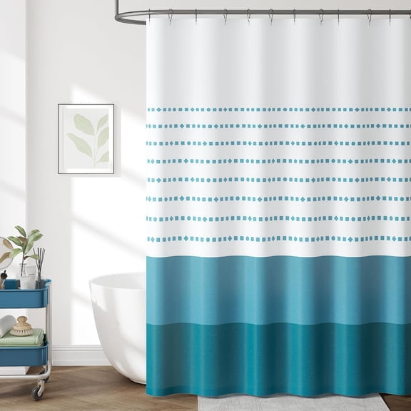 Blue and White Boho Shower Curtain Color Block Striped Fabric Shower Curtains for Bathroom Ombre Modern Luxury Waterproof with Hooks 72"W x 78"L (Pack of 1)