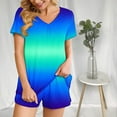 thumbnail image 6 of 2 Piece Sets for Women Fashion Gradient Casual Home Two-piece V-neck Top With Pocket Shorts Set, 6 of 6
