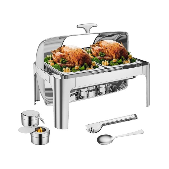 Rectangular Roll Top Chafing Dish, 9QT Stainless Steel Buffet Server Chafing Server Dish