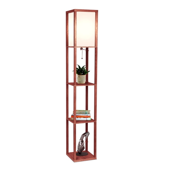 Brightech Maxwell - Lampe sur Pied Moderne avec Abat-Jour et Ampoule DEL Blanc Chaud, Lampe sur Pied d'Angle avec Étagères pour Salon