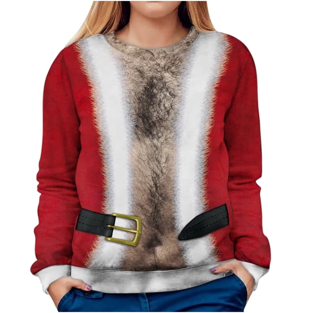 Sudadera ligera de cuello redondo con estampado digital de Navidad para mujer Tops cómodos Pompotops gfhjh14844