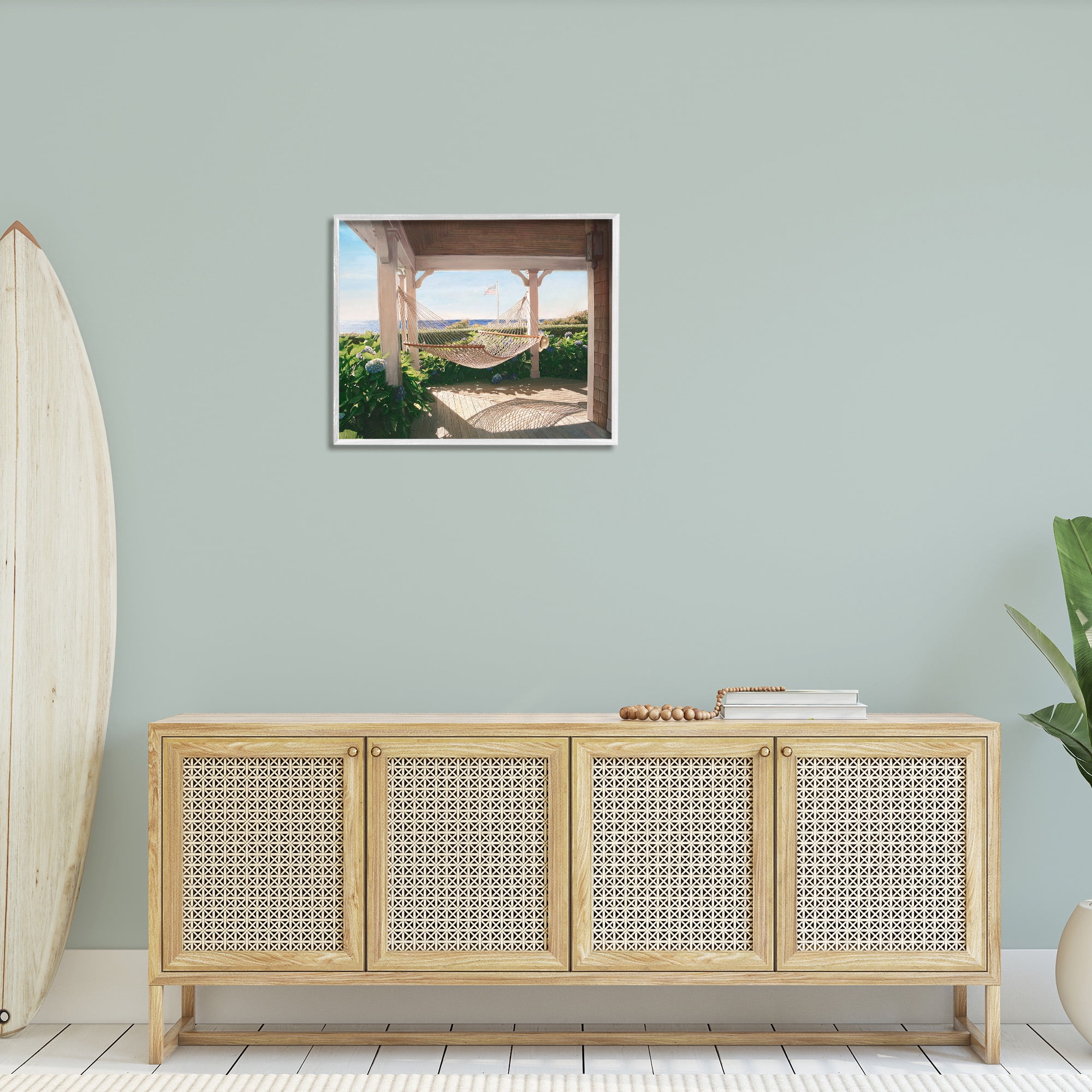 Stupell Industries Hammock & Coastal Porch Landscape Painting White Framed Art Print Wall Art, 30 x 24