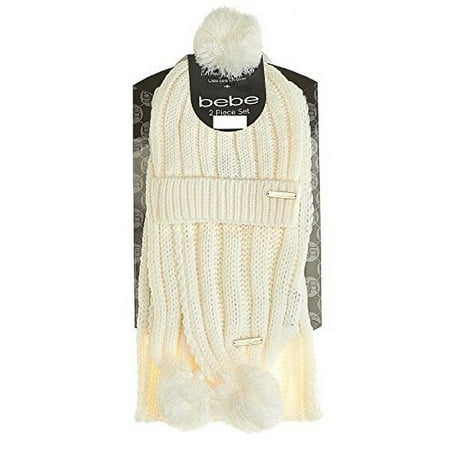 BEBE Women's 2-Piece Cable Knit Cuffed Hat and Scarf Set One Size