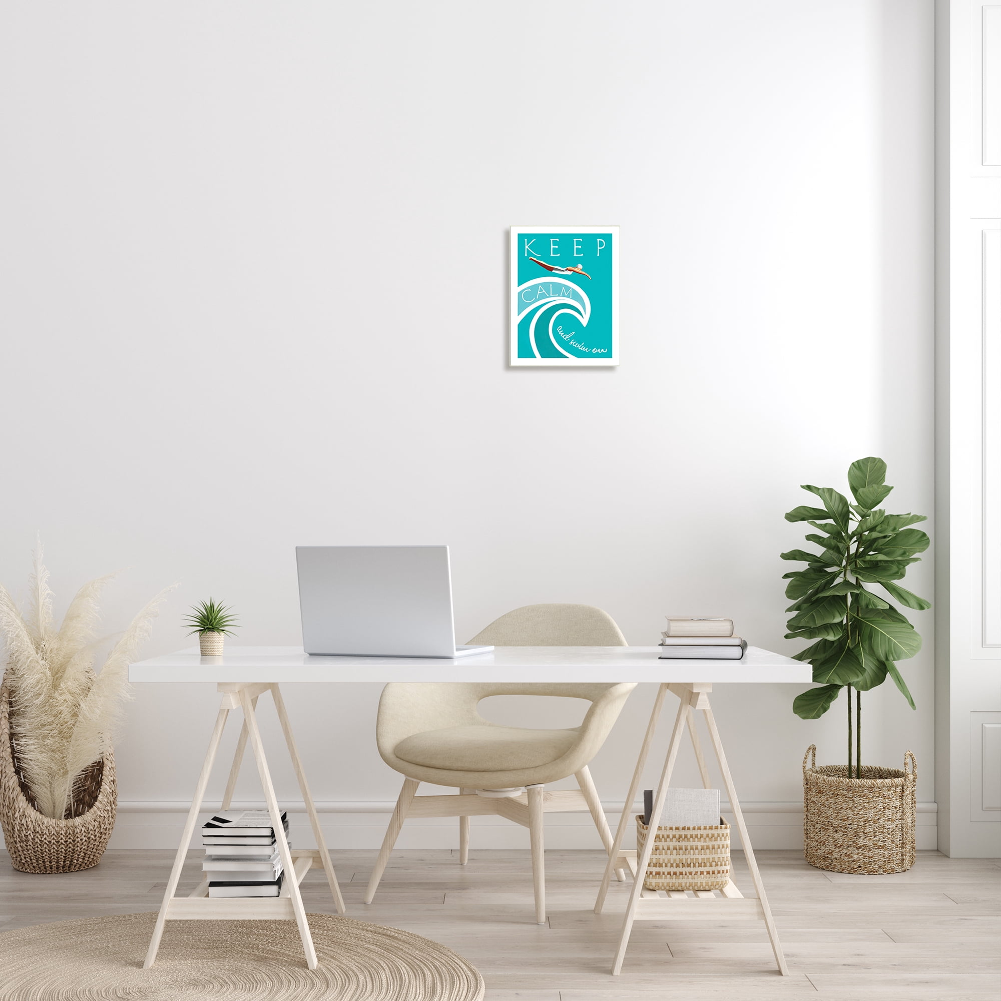 Stupell Industries Keep Calm Swim On Phrase Female Diver Blue Wave, 10 x 15, Designed by Elizabeth Tyndall
