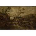 thumbnail image 2 of François van Knibbergen 18x13 Gold Ornate Wood Frame and Double Matted Museum Art Print Titled - Landscape with a Cascade, Bridge and Staffage Figures, 2 of 4