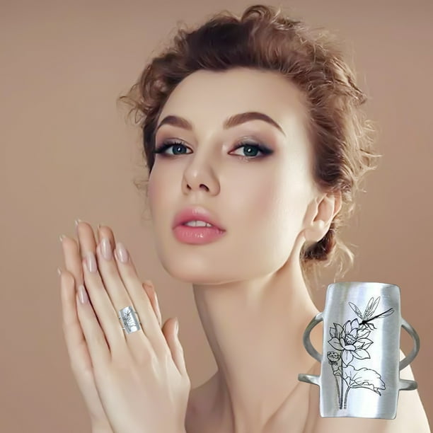 Anillos para mujer, regalos para mujer, nuevo anillo de colibrí y flor S925, anillo grueso de flor y pájaro S925, anillo ancho con grabado de colibrí y flor para mujer.