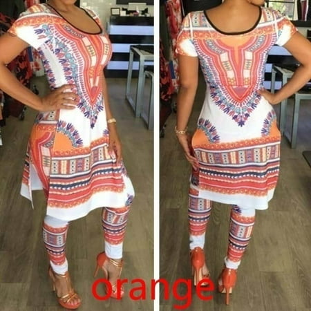 Fashion Women African Print Dashiki Dress + Pants Plus Size