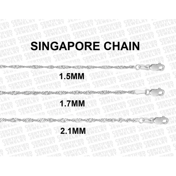 Solid 14K White Gold Singapore Chain Necklace With Lobster Clasp, 1.5mm 1.7mm 2.1mm, 16" 18" 20" 24", Real Gold Chain, Women