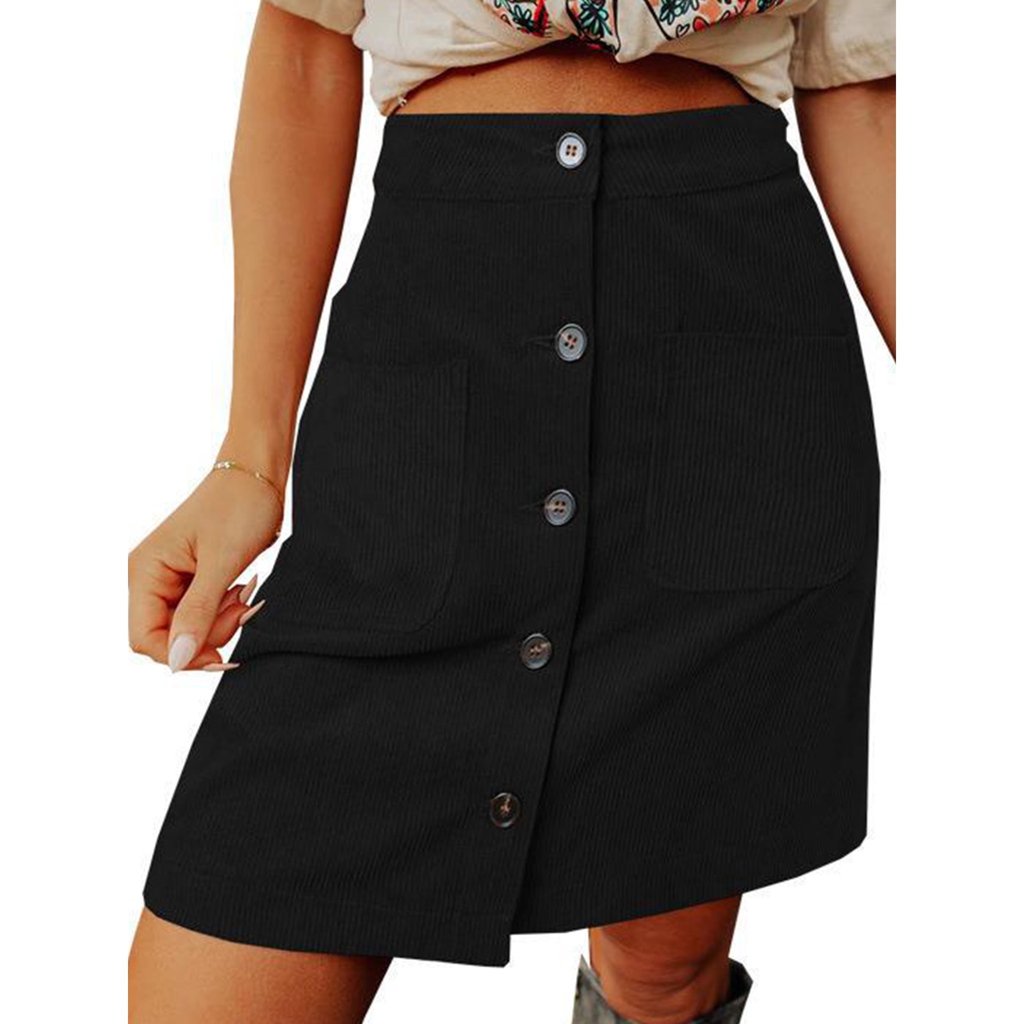 Bellella Women Loose Mini Skirts A-line With Pockets Corduroy