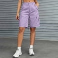 thumbnail image 7 of Bermuda Cargo Denim Shorts for Women Knee Length 6 Pockets Elastic Waist Long Jorts for Summer Casual Light Purple 2XL, 7 of 7
