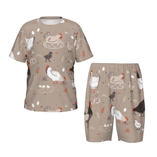 Balery Chicken Conjunto de Pijama Infantil de Manga Corta con Estampado – Ropa de Dormir de Algodón Suave-Small