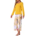 thumbnail image 4 of Conjunto de lounge para mujeres INSPIRE CHIC, camiseta de manga larga con capri floral, sets de pijama suaves y elásticos, ropa de casa de 2 piezas, XL, amarillo, 4 of 6