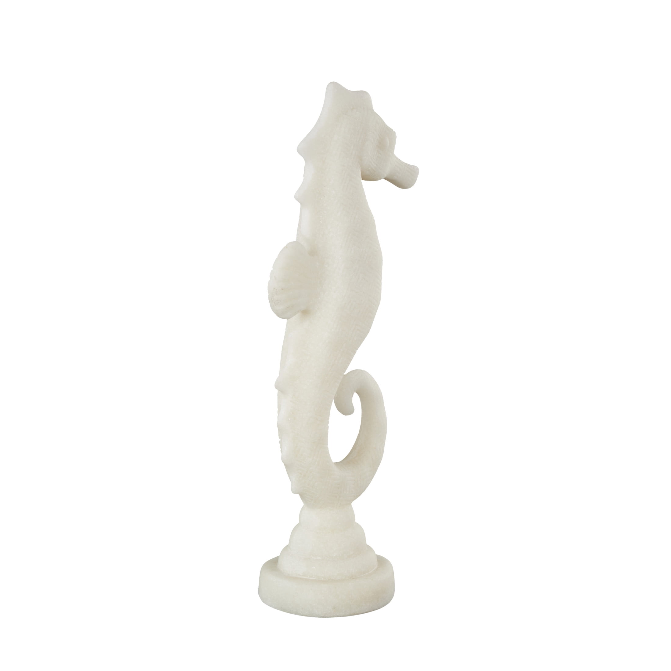 5" x 16" White Polystone Sea Horse Sculpture with Shimmering Details, by DecMode