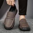 thumbnail image 6 of Men's Leather Loafers Comfortable Casual Slip-On Round Toe Shoes Hand-Stitched Non-Slip Daily Driving Office Walking Shoes Brown 8.5 US, 6 of 7