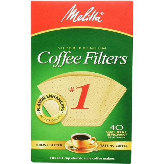 Melitta 620122 40 Count #1 Natural Brown Cone Coffee Filters Pack of 5