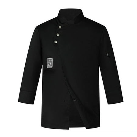 Skymirror Chef Uniform Stand Collar Double-breasted Long Sleeve Unisex Soft Breathable Thin Stain-resistant Cook Shirt Bakery Coffee House Diner Kitchen Work Clothes