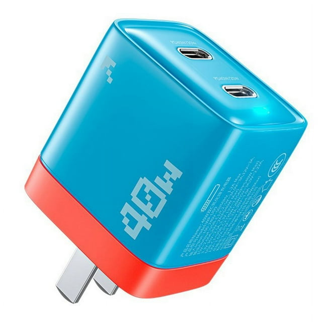 U128 USB C Wall Charger Block 40W Pd Power Fast Type C Charging Block Plug Double Ports Adapter CN Plug Blue