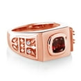 thumbnail image 3 of Gem Stone King 18K Rose Gold Plated Silver Men's Ring Cushion Red Garnet and Moissanite (2.63 Cttw, Size 11), 3 of 4
