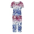 thumbnail image 4 of US 250 Years Anniversary Pajamas for Women Set Red Blue and White Stars Print Nightwear Set Short Sleeve Shirts and Capri Pant Pjs Set 4th of July 2 Piece Outfits, 4 of 6
