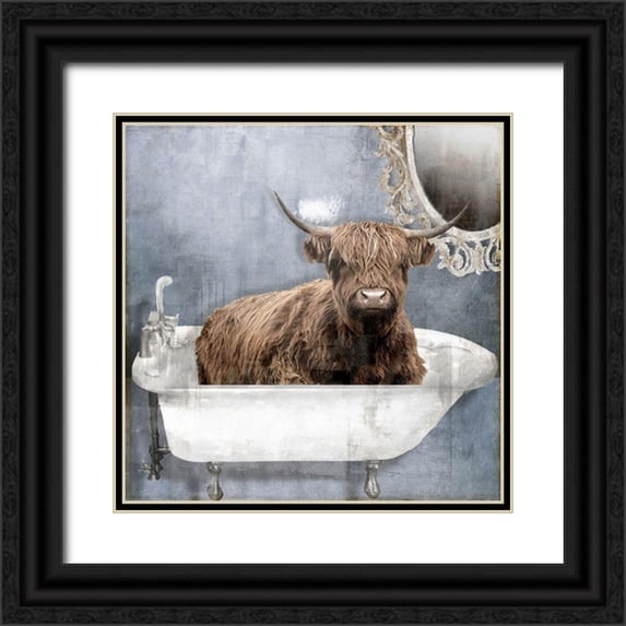 Sommers, Mindy 20x20 Black Ornate Wood Framed with Double Matting Museum Art Print Titled - Bathing Bull