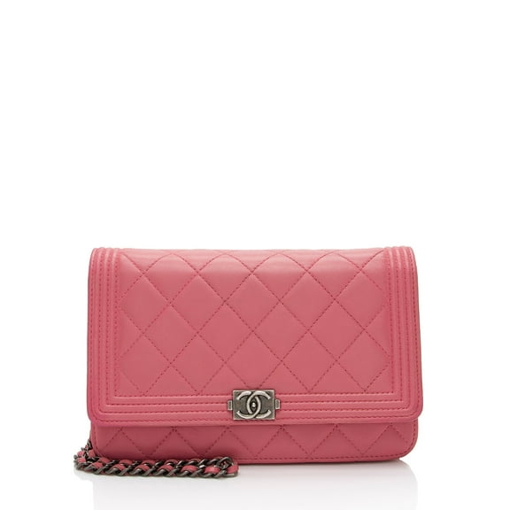 Pre-Owned Chanel Lambskin Boy Wallet on Chain