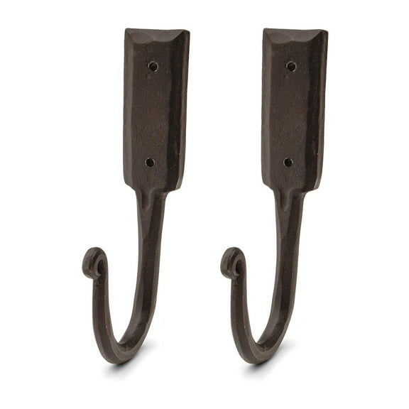 Kings County Tools Coat Hooks Heavy Duty 2-Pack - Large 6.5” Handmade Rustic Iron Wall Hooks, Black