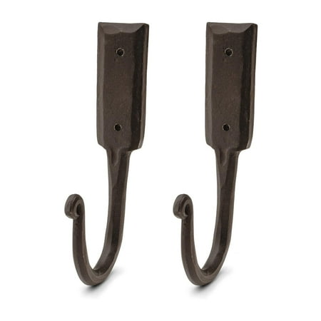 Kings County Tools Coat Hooks Heavy Duty 2-Pack - Large 6.5” Handmade Rustic Iron Wall Hooks, Black