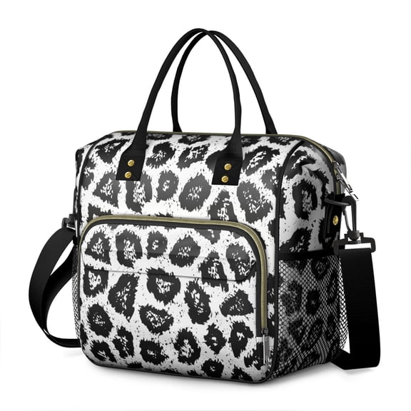 Black Leopard Pattern Womens Lunch Box for Work,Insulated Large Lunch Bag for Tween and Teen,Loncheras Para Mujer,Leakproof Adult Lunch Bag for Work,Beach,Travel,Picnic,Camping