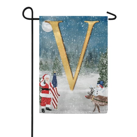 America Forever Monogram Christmas Garden Flag Letter V 12.5 x 18 inch Double Sided USA Patriotic Snowman and Santa Christmas Holiday Yard Outdoor Decoration