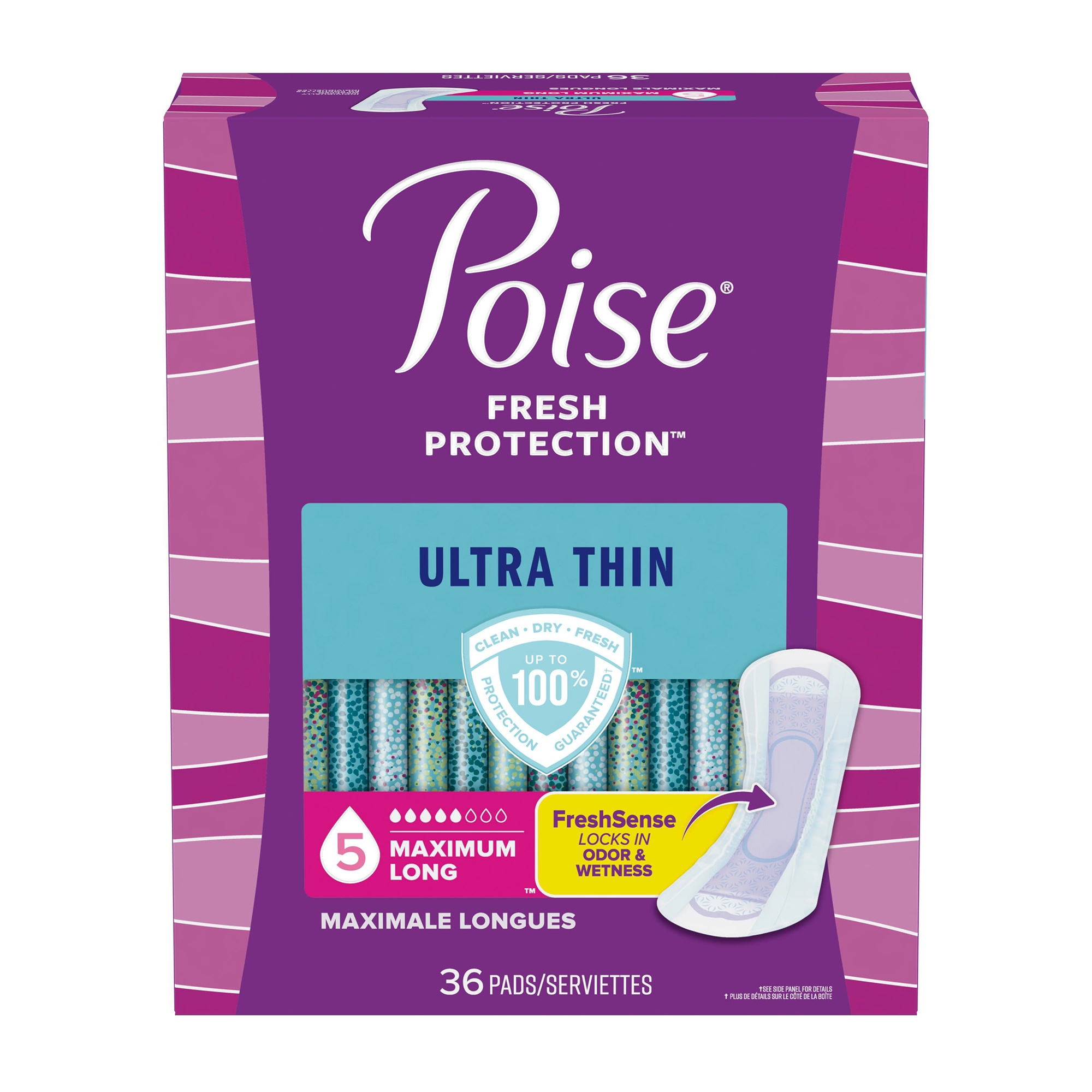 Poise Fresh Protection Ultra Thin Female Incontinent Pad Long Length 14.1 Inch Length 54352, 54, 72 Ct