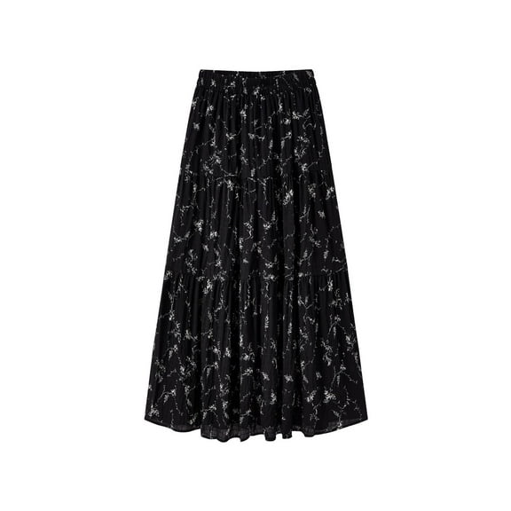 Women's Floral Ruffle A-Line Midi Skirt - Summer High-Waisted Flowy Skirt